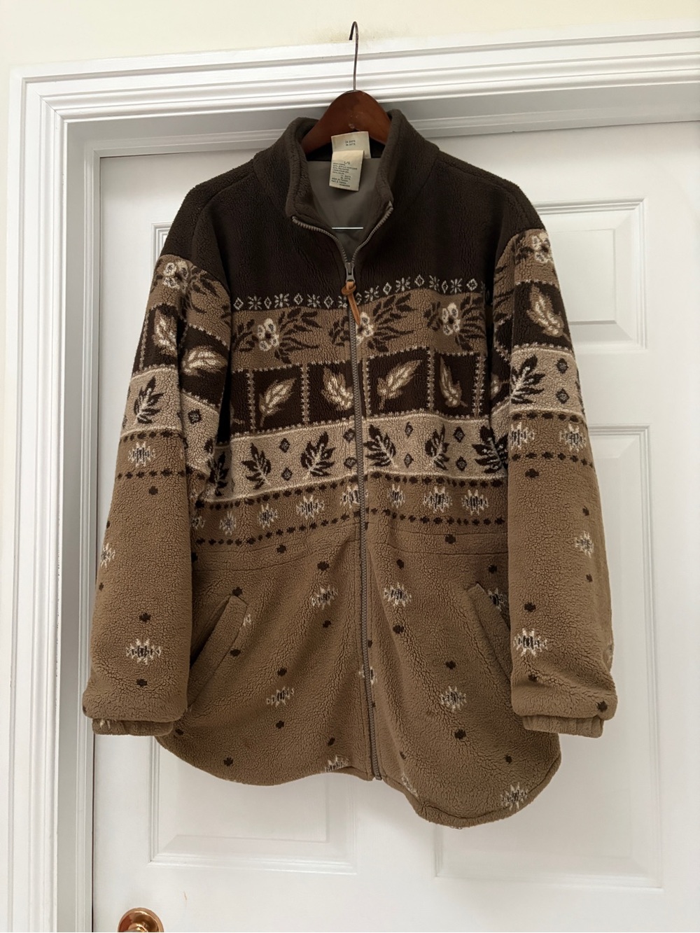 Northern Reflections Brown Patterned Fleece Zip-Up Jacket men’s large